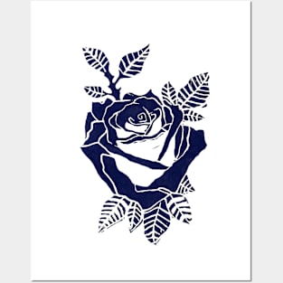 Linocut Indigo Rose Posters and Art